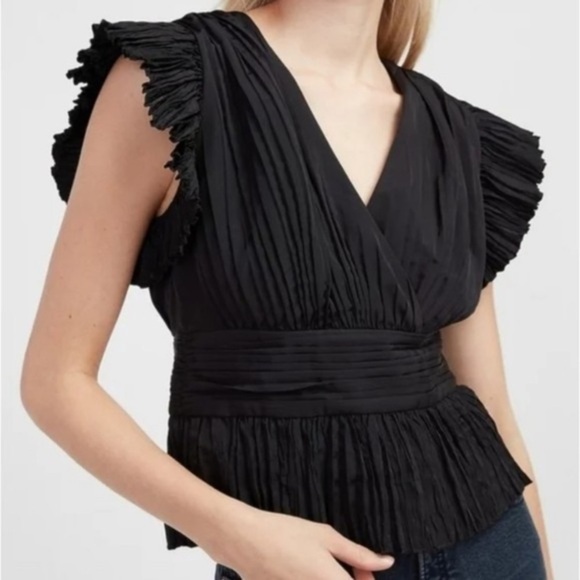 Express Pleated Ruffle Sleeve Peplum Top Size Small - Picture 1 of 9